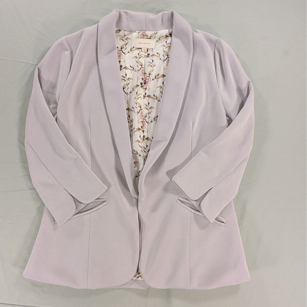 Skies Are Blue Gray Floral Lined Blazer Jacket M Modal